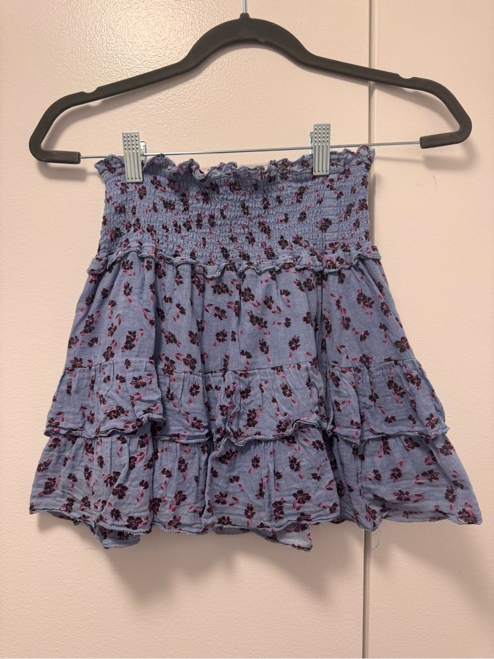 Parker Light Blue Floral Smocked Tiered Mini Skirt